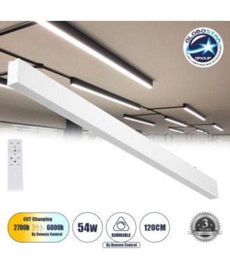 GLOBOSTAR® FELIX 61029-S Μοντέρνο Φωτιστικό Οροφής LED 54W 6500lm 120° AC 220-240V IP20 Ρυθμιζόμενο Λευκό CCT με Χειριστήριο από 2700K έως 6000K Dimmable - Lumileds SMD Chip - Λευκό Ματ - Μ120 x Π3.5 x Υ7cm - 3 Χρόνια Εγγύηση